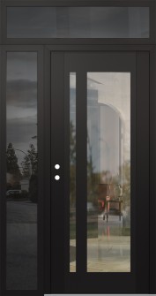 Diamond C15 52" x 96" black/black clear Glass Panel black RHI with Sidelite and Transom mirrored Glass