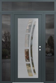 Diamond C12 64" x 96" anthracite/anthracite clear Glass Panel stainless steel LHI with 2 Sidelites and Transom mirrored Glass