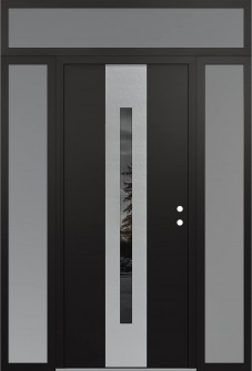 DIAMOND A2 64" X 96" BLACK/BLACK MIRRORED GLASS PANEL STAINLESS STEEL LHI WITH 2 SIDELITES AND TRANSOM FROSTED GLASS