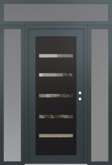 Diamond C7 64" x 96" anthracite/anthracite clear Glass Panel black LHI with 2 Sidelites and Transom frosted Glass