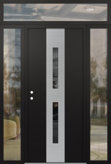 DIAMOND A6 64" X 96" BLACK/BLACK MIRRORED GLASS PANEL STAINLESS STEEL RHI WITH 2 SIDELITES AND TRANSOM CLEAR GLASS