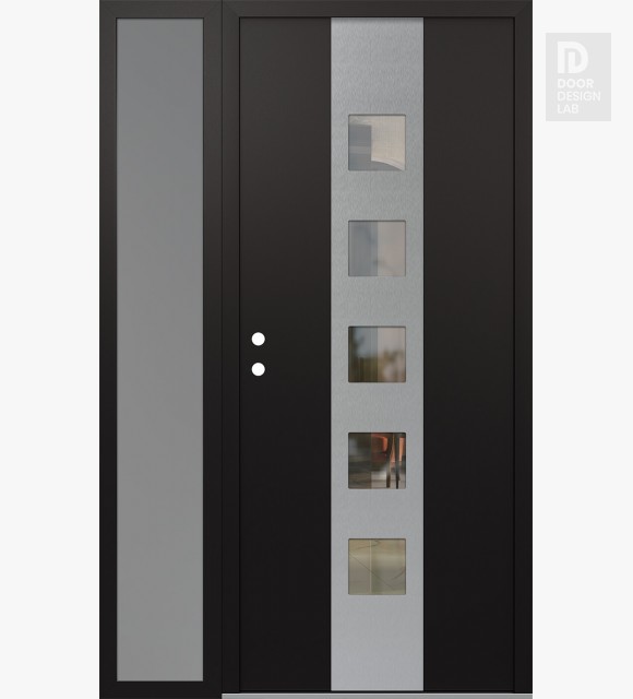 Modern Steel Front Door DIAMOND A13 48" X 80" BLACK/BLACK CLEAR GLASS PANEL STAINLESS STEEL RHI WITH SIDELITE FROSTED GLASS