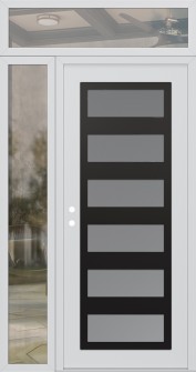 Diamond C9 48" x 96" white/white frosted Glass Panel black RHI with Sidelite and Transom clear Glass