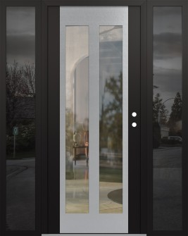 Diamond C14 68" x 80" black/black clear Glass Panel stainless steel LHI with 2 Sidelites mirrored Glass