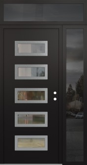 Diamond D1 48" x 96" black/black clear Glass Panel stainless steel LHI with Sidelite and Transom mirrored Glass