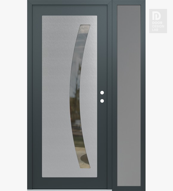 Modern Steel Front Door Diamond C4 50" x 80" anthracite/anthracite clear Glass Panel stainless steel LHI with Sidelite frosted Glass