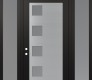 Modern Steel Front Door Diamond C5 60" x 96" black/white frosted Glass Panel stainless steel RHI with 2 Sidelites and Transom frosted Glass