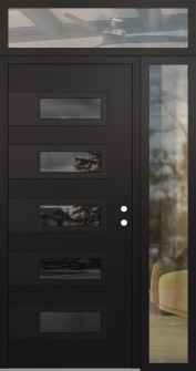 Diamond D3 52" x 96" black/black mirrored Glass Panel black LHI with Sidelite and Transom clear Glass