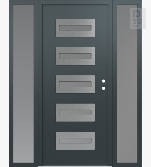 Modern Steel Front Door Diamond D4 64" x 80" anthracite/anthracite frosted Glass Panel stainless steel LHI with 2 Sidelites frosted Glass