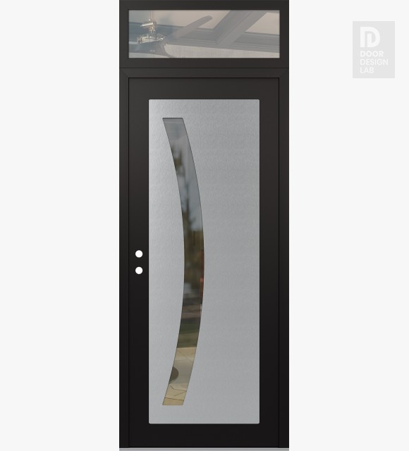 Modern Steel Front Door Diamond C4 36" x 96" black/black clear Glass Panel stainless steel RHI with Transom clear Glass