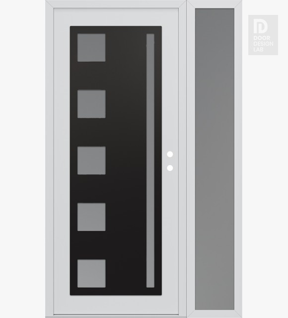 Modern Steel Front Door Diamond C3 50" x 80" white/white frosted Glass Panel black LHI with Sidelite frosted Glass