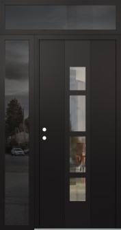 DIAMOND A10 48" X 96" BLACK/BLACK CLEAR GLASS PANEL BLACK RHI WITH SIDELITE AND TRANSOM MIRRORED GLASS