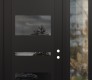 Modern Steel Front Door Diamond C10 48" x 96" black/black mirrored Glass Panel black LHI with Sidelite and Transom clear Glass