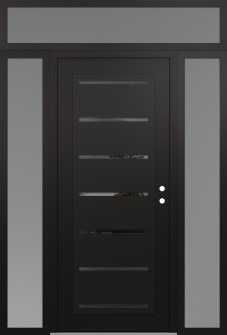 Diamond C11 60" x 96" black/black mirrored Glass Panel black LHI with 2 Sidelites and Transom frosted Glass