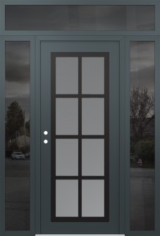 Diamond C16 60" x 96" anthracite/anthracite frosted Glass Panel black RHI with 2 Sidelites and Transom mirrored Glass