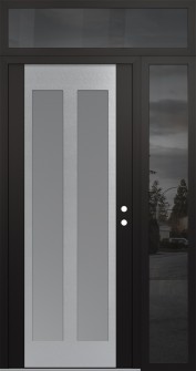 Diamond C14 48" x 96" black/white frosted Glass Panel stainless steel LHI with Sidelite and Transom mirrored Glass