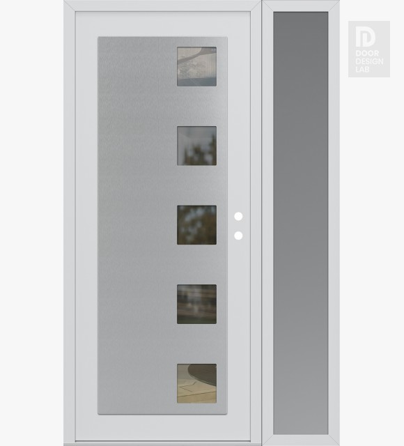 Modern Steel Front Door Diamond C5 52" x 80" white/white clear Glass Panel stainless steel LHI with Sidelite frosted Glass