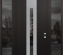 Modern Steel Front Door DIAMOND A2 64" X 96" BLACK/BLACK MIRRORED GLASS PANEL STAINLESS STEEL LHI WITH 2 SIDELITES AND TRANSOM MIRRORED GLASS