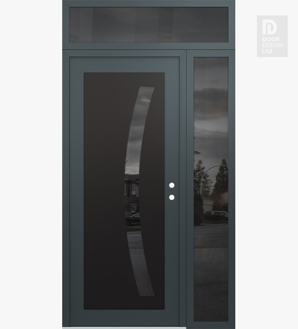 Modern Steel Front Door Diamond C4 48" x 96" anthracite/anthracite mirrored Glass Panel black LHI with Sidelite and Transom mirrored Glass
