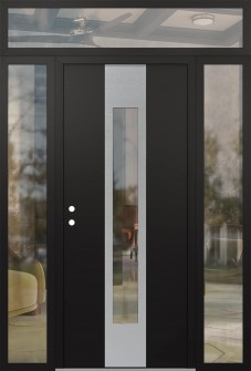 DIAMOND A1 64" X 96" BLACK/BLACK CLEAR GLASS PANEL STAINLESS STEEL RHI WITH 2 SIDELITES AND TRANSOM CLEAR GLASS
