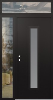 DIAMOND A11 50" X 96" BLACK/WHITE FROSTED GLASS PANEL BLACK RHI WITH SIDELITE AND TRANSOM CLEAR GLASS