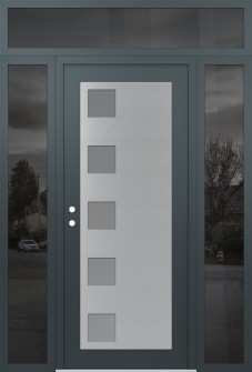 Diamond C5 68" x 96" anthracite/anthracite frosted Glass Panel stainless steel RHI with 2 Sidelites and Transom mirrored Glass