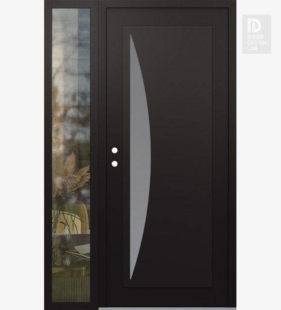 Modern Steel Front Door Diamond C13 50" x 80" black/white frosted Glass Panel black RHI with Sidelite clear Glass