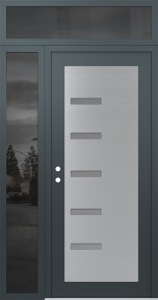 Diamond C8 48" x 96" anthracite/anthracite frosted Glass Panel stainless steel RHI with Sidelite and Transom mirrored Glass