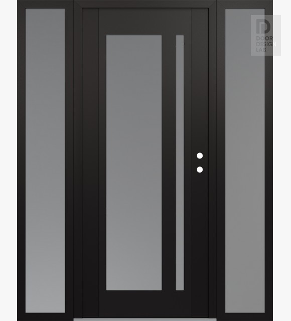 Modern Steel Front Door Diamond C15 60" x 80" black/white frosted Glass Panel black LHI with 2 Sidelites frosted Glass