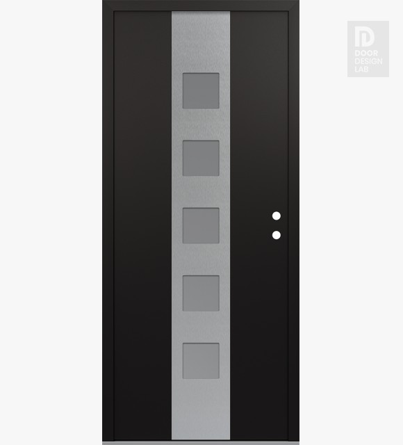 Modern Steel Front Door DIAMOND A13 68" X 80" BLACK/WHITE FROSTED GLASS PANEL STAINLESS STEEL LHI WITH 2 SIDELITES CLEAR GLASS