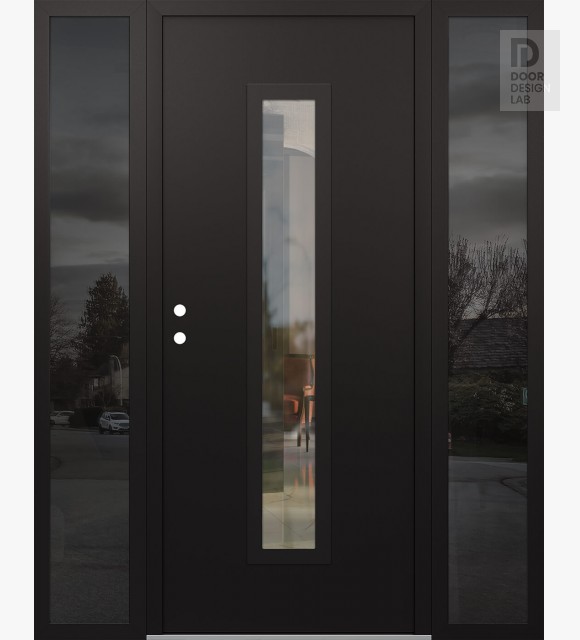 Modern Steel Front Door DIAMOND A11 68" X 80" BLACK/BLACK CLEAR GLASS PANEL BLACK RHI WITH 2 SIDELITES MIRRORED GLASS