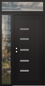 Diamond C8 48" x 96" black/white frosted Glass Panel black RHI with Sidelite and Transom clear Glass