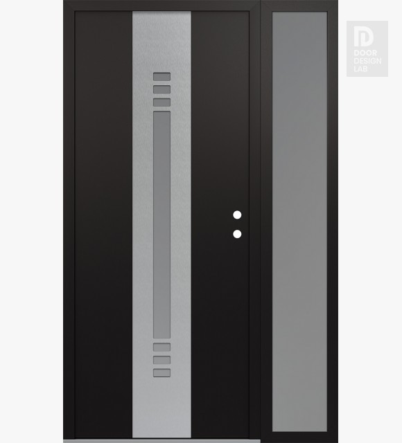 Modern Steel Front Door DIAMOND A5 50" X 80" BLACK/WHITE FROSTED GLASS PANEL STAINLESS STEEL LHI WITH SIDELITE FROSTED GLASS