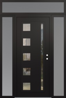 Diamond C3 64" x 96" black/black clear Glass Panel black LHI with 2 Sidelites and Transom frosted Glass
