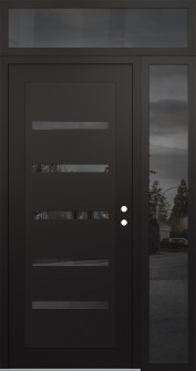 Diamond C7 50" x 96" black/black mirrored Glass Panel black LHI with Sidelite and Transom mirrored Glass