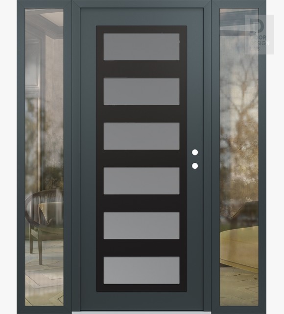 Modern Steel Front Door Diamond C9 64" x 80" anthracite/anthracite frosted Glass Panel black LHI with 2 Sidelites clear Glass