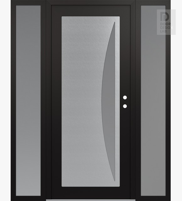 Modern Steel Front Door Diamond C13 60" x 80" black/white frosted Glass Panel stainless steel LHI with 2 Sidelites frosted Glass