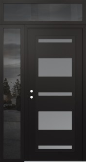 Diamond C10 52" x 96" black/white frosted Glass Panel black RHI with Sidelite and Transom mirrored Glass