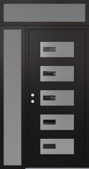 Diamond D7 48" x 96" black/black mirrored Glass Panel stainless steel RHI with Sidelite and Transom frosted Glass