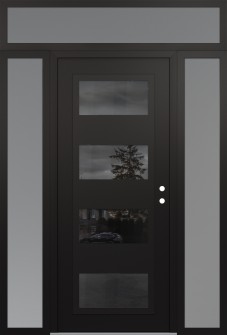 Diamond C2 60" x 96" black/black mirrored Glass Panel black LHI with 2 Sidelites and Transom frosted Glass