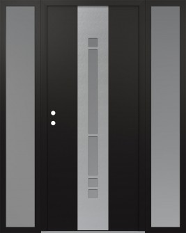 DIAMOND A3 64" X 80" BLACK/WHITE FROSTED GLASS PANEL STAINLESS STEEL RHI WITH 2 SIDELITES FROSTED GLASS