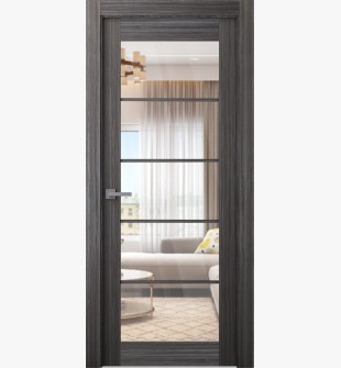 Palladio 5 Lite Clear Vetro Gray Oak Single Doors