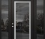 Modern Steel Front Door Diamond C1 64" x 96" black/black mirrored Glass Panel stainless steel RHI with 2 Sidelites and Transom mirrored Glass
