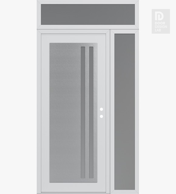 Modern Steel Front Door Diamond C6 52" x 96" white/white frosted Glass Panel stainless steel LHI with Sidelite and Transom frosted Glass