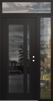 Diamond C15 48" x 96" black/black mirrored Glass Panel black LHI with Sidelite and Transom clear Glass