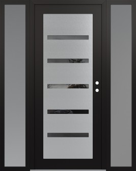 Diamond C7 60" x 80" black/black mirrored Glass Panel stainless steel LHI with 2 Sidelites frosted Glass