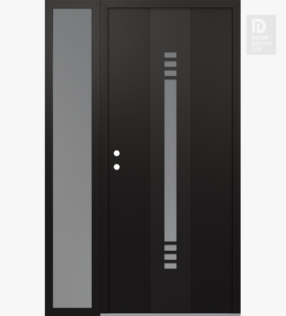 Modern Steel Front Door DIAMOND A5 48" X 80" BLACK/WHITE FROSTED GLASS PANEL BLACK RHI WITH SIDELITE FROSTED GLASS