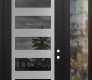 Modern Steel Front Door Diamond C9 50" x 96" black/black mirrored Glass Panel stainless steel LHI with Sidelite and Transom clear Glass