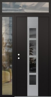 DIAMOND A10 52" X 96" BLACK/BLACK MIRRORED GLASS PANEL STAINLESS STEEL RHI WITH SIDELITE AND TRANSOM CLEAR GLASS