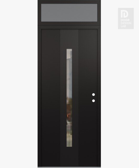 Modern Steel Front Door DIAMOND A2 36" X 96" BLACK/BLACK CLEAR GLASS PANEL BLACK LHI WITH TRANSOM FROSTED GLASS